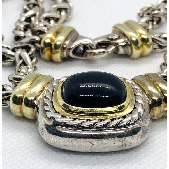 David Yurman Albion Double Chain Wheat Onyx Necklace Sterling Silver 925 14K 585 - Picture 6 of 16